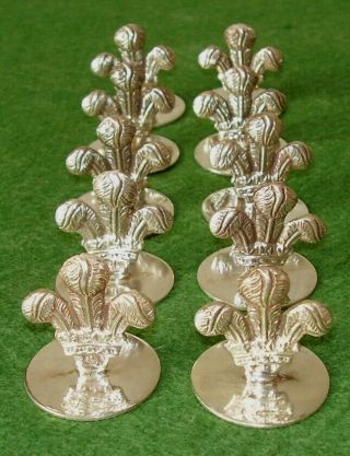 VINTAGE SILVER MENU HOLDERS 10 PRINCE OF WALES FEATHERS VERY ATTRACTIVE 175 Gms 4