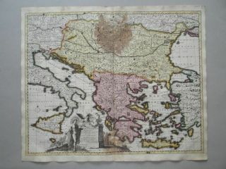 Regni Hungariae Hungary Greece Coloured Copper Engraving Map Pieter Schenk 1705