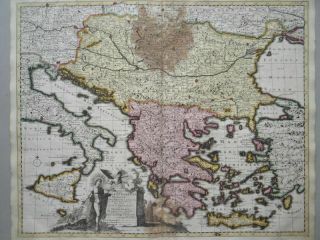 Regni Hungariae Hungary Greece coloured copper engraving map Pieter Schenk 1705 2