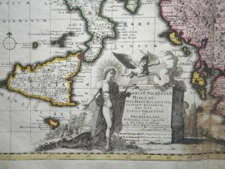 Regni Hungariae Hungary Greece coloured copper engraving map Pieter Schenk 1705 3