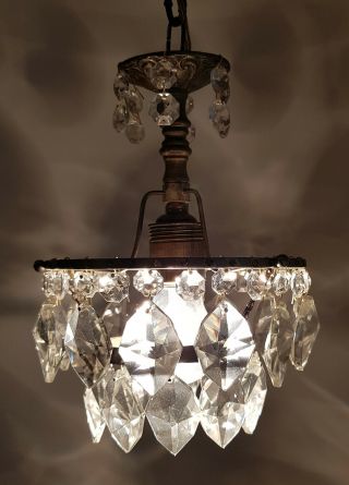Antique Vintage Brass & Crystals French Small Chandelier Lighting Ceiling Lamp 4