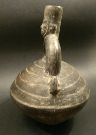 LARGE Pre Columbian Chimu Blackware Stirrup Vessel - PERU - Circa 1000 to 1300 4