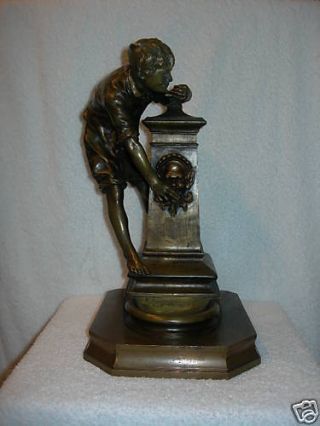 Magnificent 19th C French Bronze (boy At The Fountain) Signed Steiner