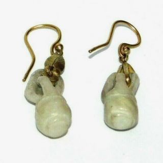 FINE,  ANTIQUE,  CHINESE 9CT GOLD QING DYNASTY CARVED CELADON PALE JADE EARRINGS 玉 3