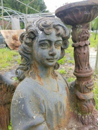 LARGE ANGEL & NAUGHTY BOY Vintage Unearthed Cast Iron Garden Ornament Statues 2