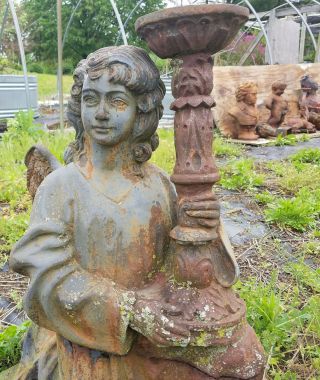 LARGE ANGEL & NAUGHTY BOY Vintage Unearthed Cast Iron Garden Ornament Statues 3