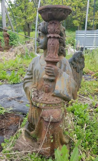 LARGE ANGEL & NAUGHTY BOY Vintage Unearthed Cast Iron Garden Ornament Statues 4