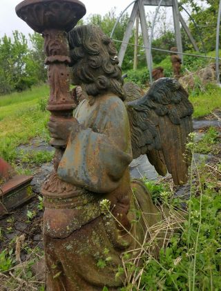 LARGE ANGEL & NAUGHTY BOY Vintage Unearthed Cast Iron Garden Ornament Statues 5