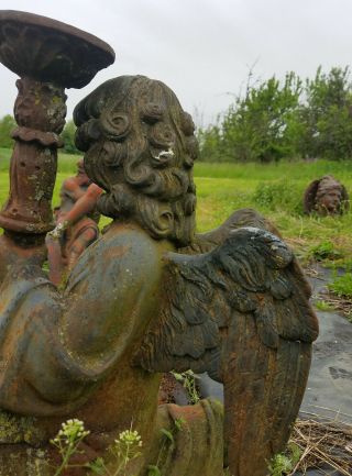 LARGE ANGEL & NAUGHTY BOY Vintage Unearthed Cast Iron Garden Ornament Statues 6