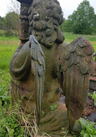 LARGE ANGEL & NAUGHTY BOY Vintage Unearthed Cast Iron Garden Ornament Statues 7