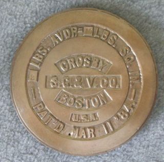 Antique Crosby S G & V Co Brass 2 Pound Scale Weight Boston Pat 
