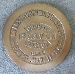 ANTIQUE CROSBY S G & V CO BRASS 2 POUND SCALE WEIGHT BOSTON PAT ' D MAR 11 84 2