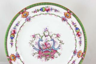 ENGLISH SET 6 DINNER PLATES ANTIQUE ROYAL CAULDON L4054 GREEN AQUA PINK FLORAL 3