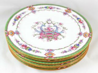 ENGLISH SET 6 DINNER PLATES ANTIQUE ROYAL CAULDON L4054 GREEN AQUA PINK FLORAL 4