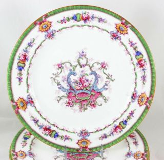 ENGLISH SET 6 DINNER PLATES ANTIQUE ROYAL CAULDON L4054 GREEN AQUA PINK FLORAL 9