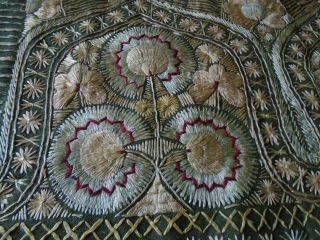 Antique Wool Curtain Panel - Silk Embroidery - All Hand Embroidered