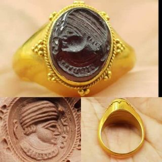 8.  4 Grams 22k Karat Gold Ancient King Face Roman Finger Ring 60