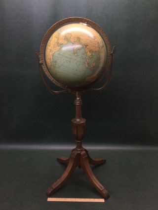 Antique C.  S.  Hammond & Co.  Rand Mcnally Terrestrial Globe On Wood & Brass Stand