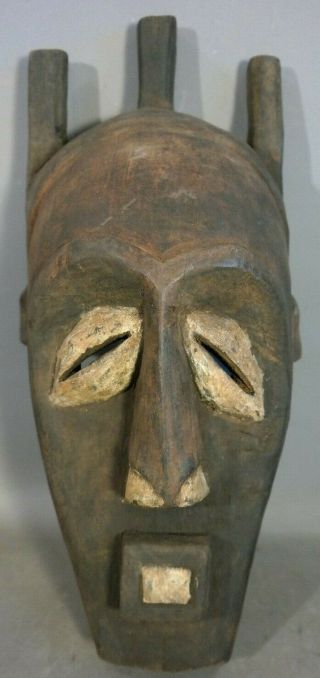 Vintage African Mask Old Sad Slant Eye Native Wood Carved Tribal Art Statue