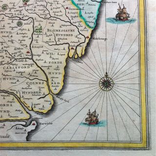 Map of SUFFOLK by Jansson 1640 Rare edition copperplate engraved 3