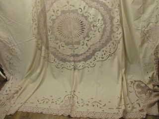 Antique Vintage French Bed Cover Stunning Embroidery Cutwork LaceNEW 10