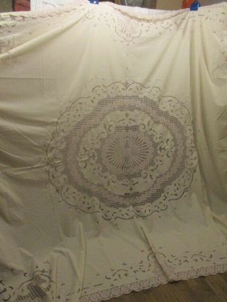 Antique Vintage French Bed Cover Stunning Embroidery Cutwork LaceNEW 11
