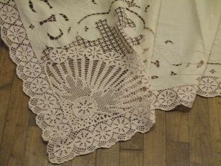 Antique Vintage French Bed Cover Stunning Embroidery Cutwork LaceNEW 12