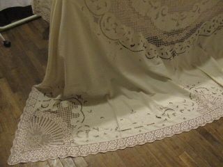 Antique Vintage French Bed Cover Stunning Embroidery Cutwork Lacenew