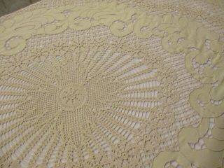 Antique Vintage French Bed Cover Stunning Embroidery Cutwork LaceNEW 5