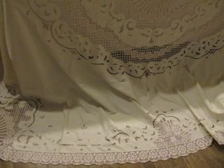 Antique Vintage French Bed Cover Stunning Embroidery Cutwork LaceNEW 7