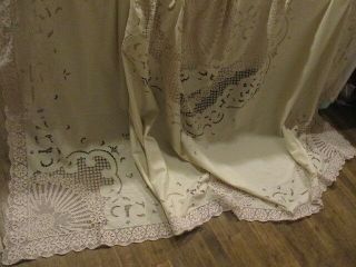 Antique Vintage French Bed Cover Stunning Embroidery Cutwork LaceNEW 8