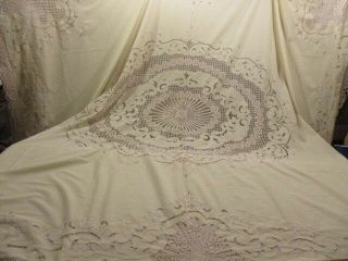 Antique Vintage French Bed Cover Stunning Embroidery Cutwork LaceNEW 9