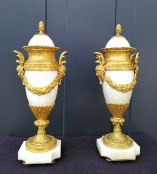 a antique French white marble and fire gilt bronze mantel vases - 19th 11