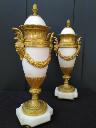 a antique French white marble and fire gilt bronze mantel vases - 19th 2