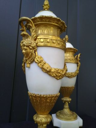 a antique French white marble and fire gilt bronze mantel vases - 19th 3