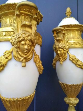 a antique French white marble and fire gilt bronze mantel vases - 19th 4
