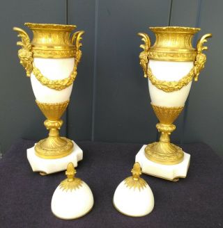 a antique French white marble and fire gilt bronze mantel vases - 19th 6