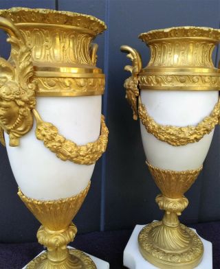 a antique French white marble and fire gilt bronze mantel vases - 19th 8