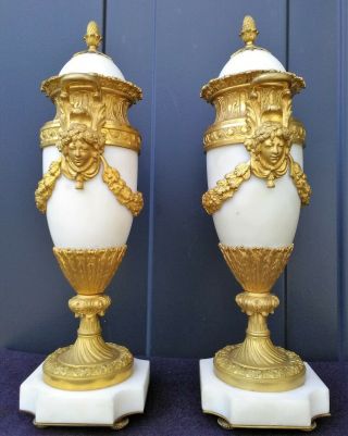 a antique French white marble and fire gilt bronze mantel vases - 19th 9