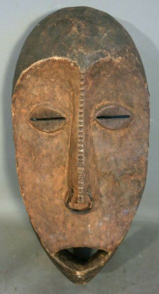 Vintage African Mask Old Mahonge Tribe Nose Ring Wood Carved Tribal Art Statue
