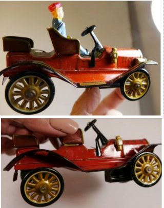 Vintage Marx LineMar Toy Tin Litho 1907 Ford Friction Car Hampshire w/ BOX 11
