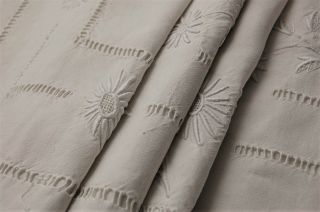 Vintage French Pure Linen Bed Sheet Floppy Embroidered Flowers Monogram 76x120 "