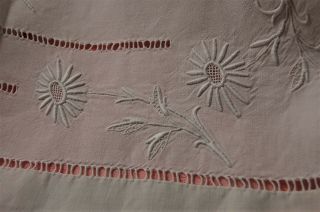 Vintage French PURE Linen Bed Sheet Floppy Embroidered Flowers Monogram 76x120 