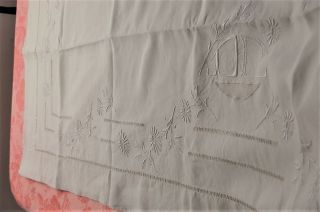 Vintage French PURE Linen Bed Sheet Floppy Embroidered Flowers Monogram 76x120 