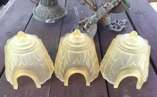 Antique 1920 ' s Art Deco Hanging Ceiling Light Fixture with 3 Slip Shades 11