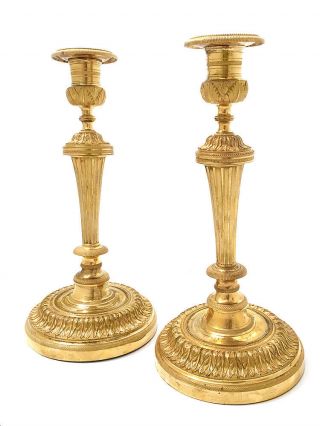 19th C French Empire Ormolu Bronze Candle Sticks Ca.  1810