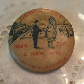 A Deal Statehood Fdr Roosevelt (?) Political Pinback Pin Button Antique