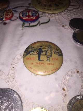 A deal Statehood FDR Roosevelt (?) Political Pinback Pin Button Antique 4