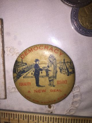 A deal Statehood FDR Roosevelt (?) Political Pinback Pin Button Antique 7