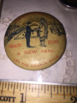 A deal Statehood FDR Roosevelt (?) Political Pinback Pin Button Antique 8
